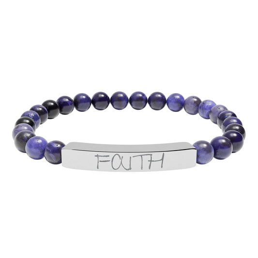 Engraved 'FAITH' Natural Stone Stretch Bar Bracelet
