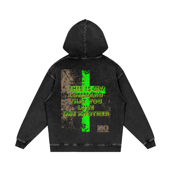 Love One Another Bible Verse Hoodie – Christian Streetwear Acid Wash Oversized Hoodie (Unisex, 420 GSM)