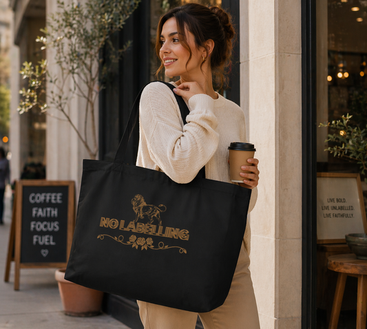No Labelling Embroidered Large Organic Cotton Tote Bag