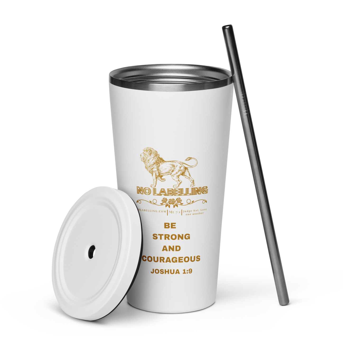 Christian Tumbler - Be Strong and Courageous Insulated Tumbler with Straw – Joshua 1:9 | Scripture Tumbler