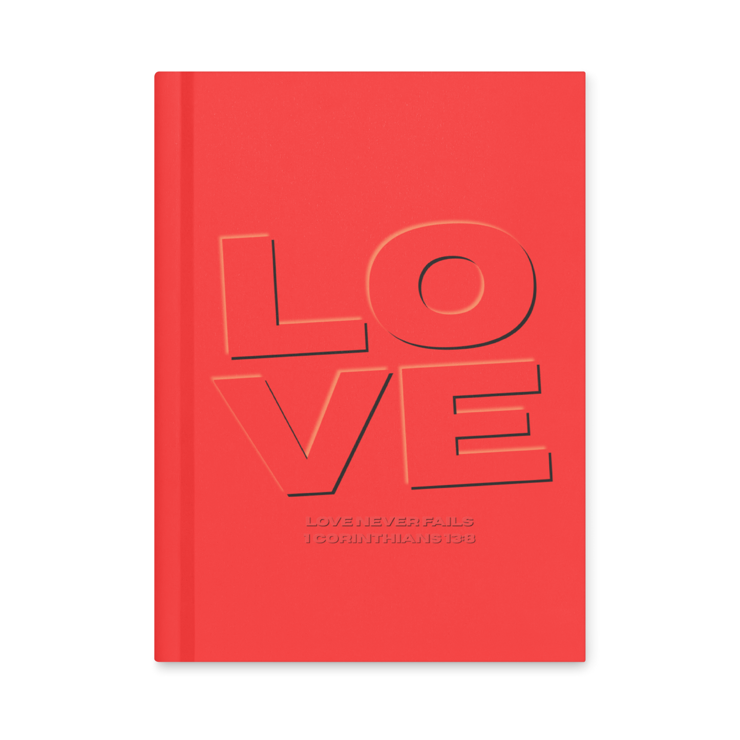 Love Never Fails Bold Red Hardcover Journal | 1 Corinthians 13:8 Christian Prayer Notebook