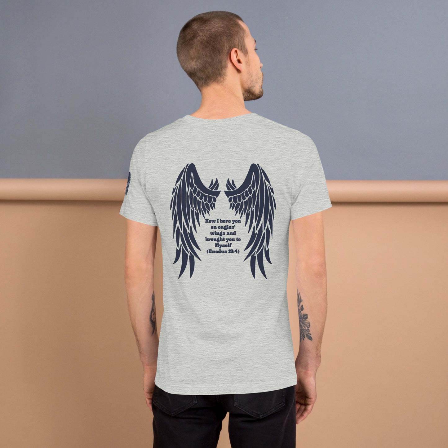Bible Quote T-Shirt, Unisex, I Bore You In My Wings Scripture Verse, Athletic Heather Colour