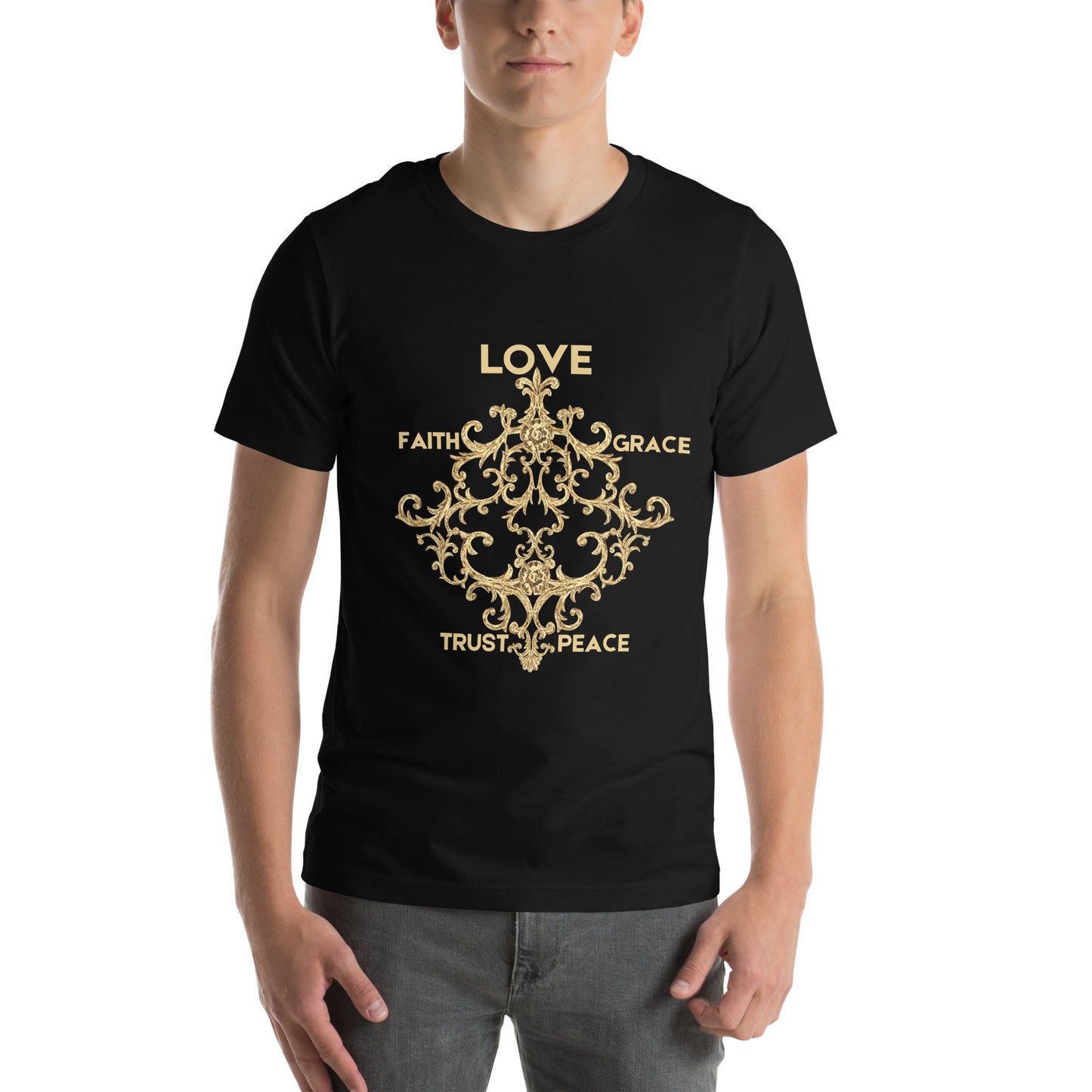 Love and Faith T-Shirt – Christian Tee with Grace, Trust & Peace (Unisex, White or Black)