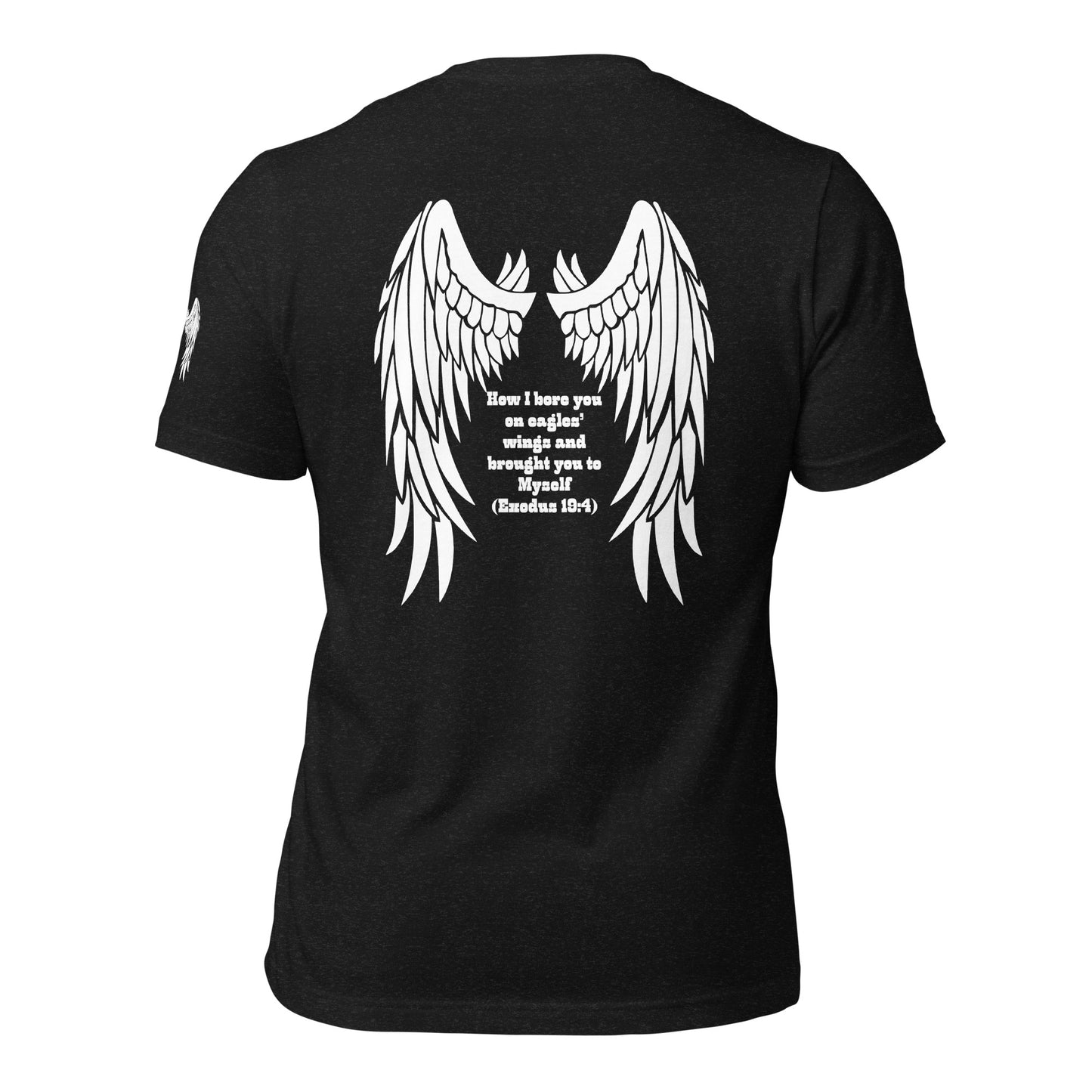 Bible Quote T-Shirt, Unisex, I Bore You In My Wings Scripture Verse, Heather Black Colour