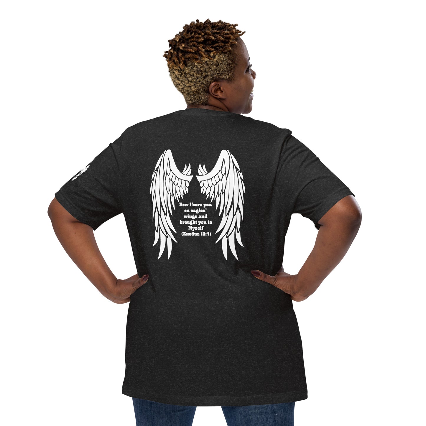 Bible Quote T-Shirt, Unisex, I Bore You In My Wings Scripture Verse, Heather Black Colour