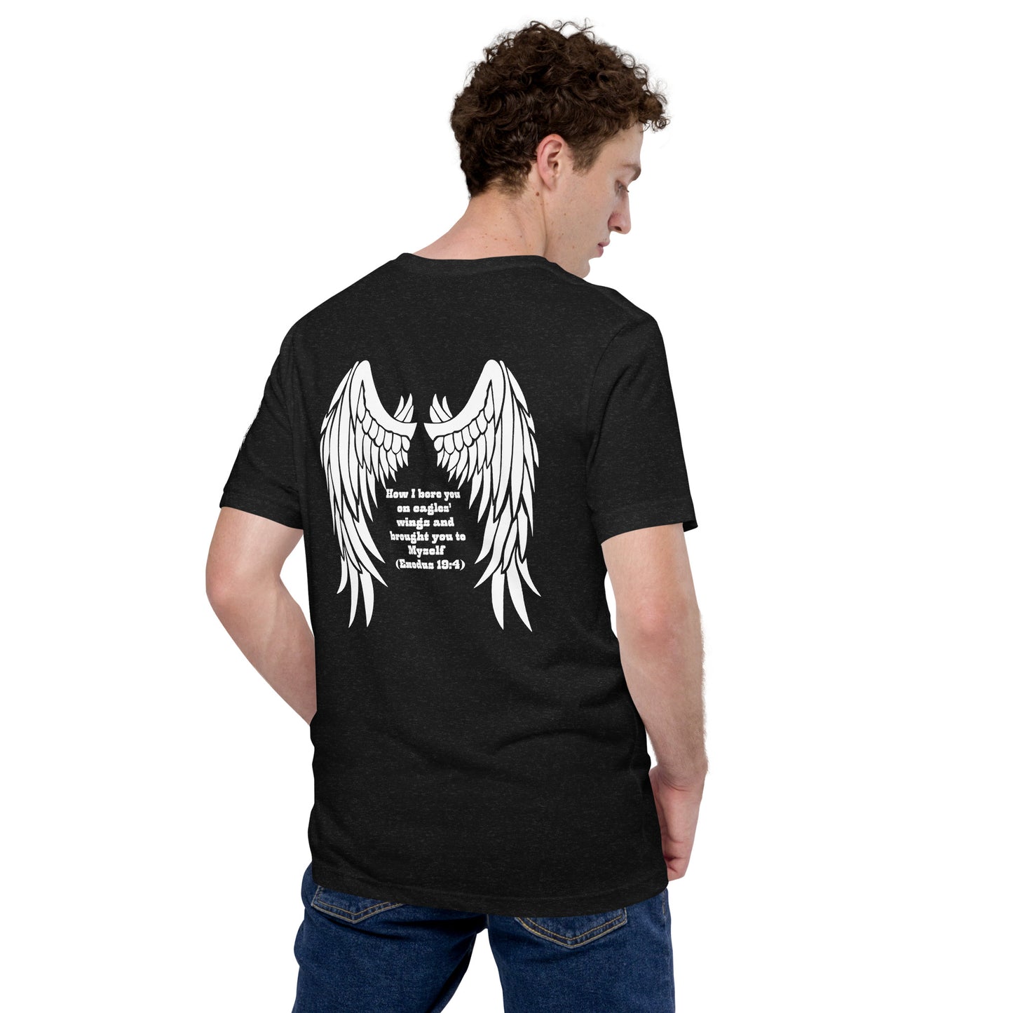 Bible Quote T-Shirt, Unisex, I Bore You In My Wings Scripture Verse, Heather Black Colour