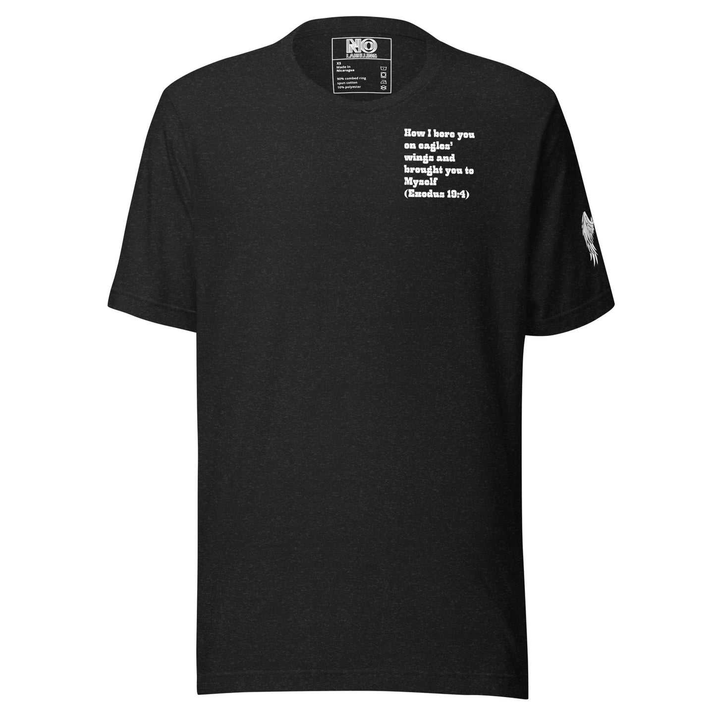 Bible Quote T-Shirt, Unisex, I Bore You In My Wings Scripture Verse, Heather Black Colour