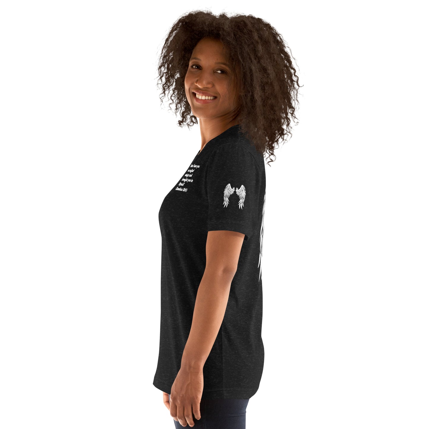 Bible Quote T-Shirt, Unisex, I Bore You In My Wings Scripture Verse, Heather Black Colour