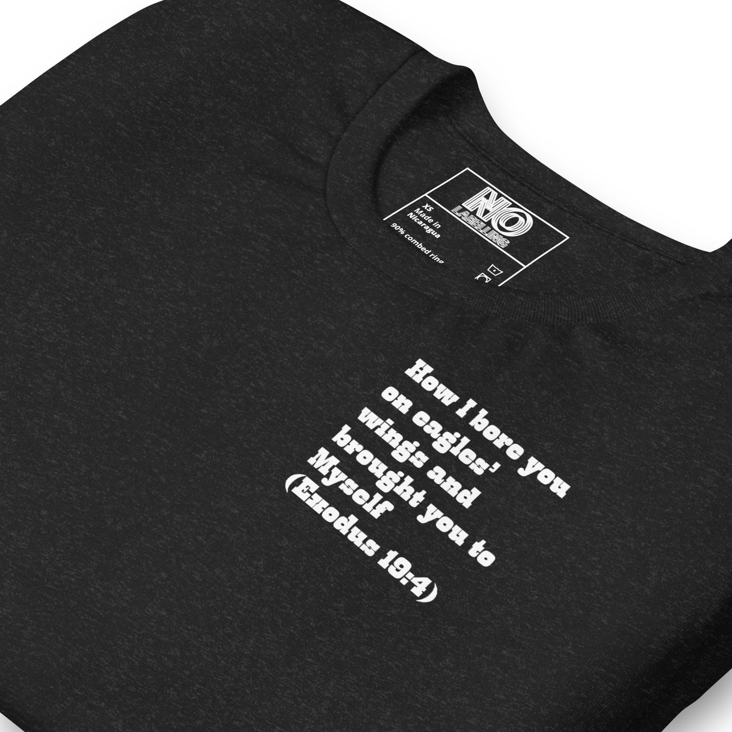 Bible Quote T-Shirt, Unisex, I Bore You In My Wings Scripture Verse, Heather Black Colour