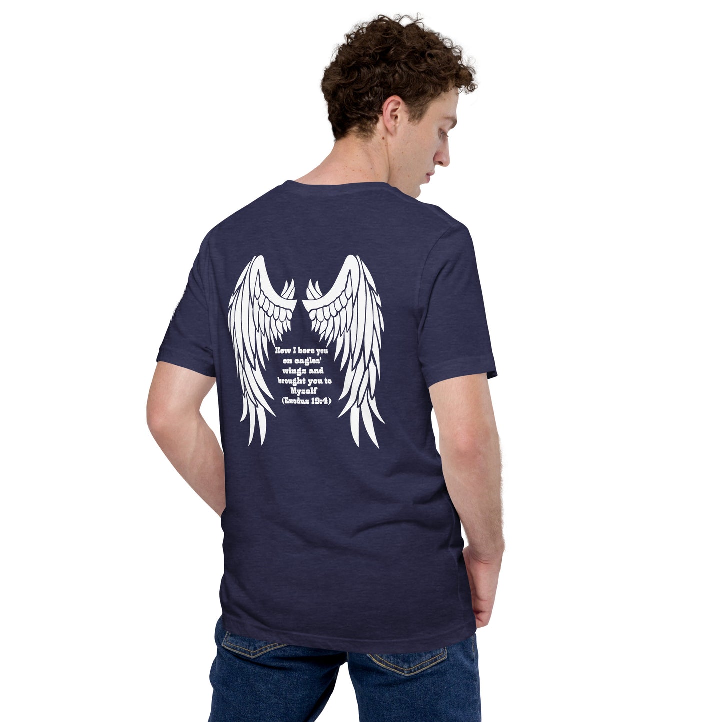 Bible Quote T-Shirt, Unisex, I Bore You In My Wings Scripture Verse, Midnight Navy Colour