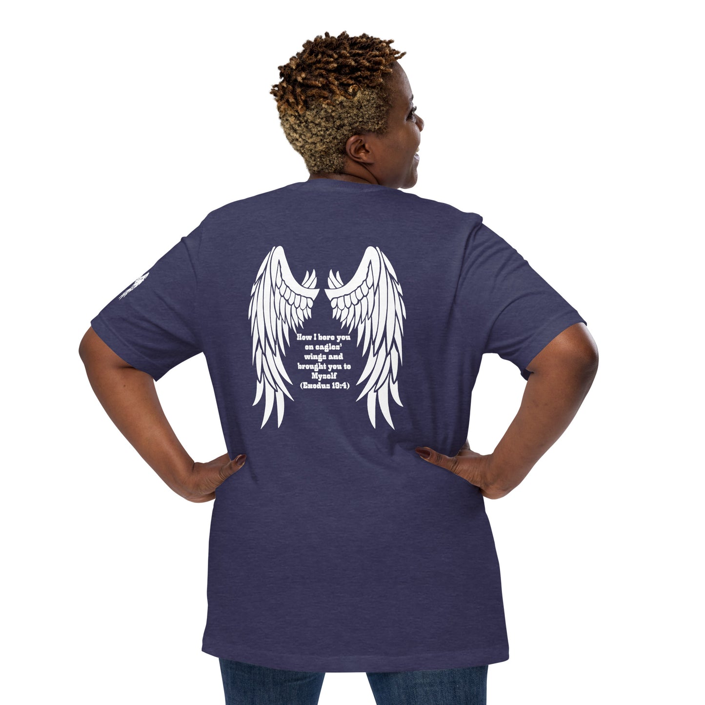 Bible Quote T-Shirt, Unisex, I Bore You In My Wings Scripture Verse, Midnight Navy Colour
