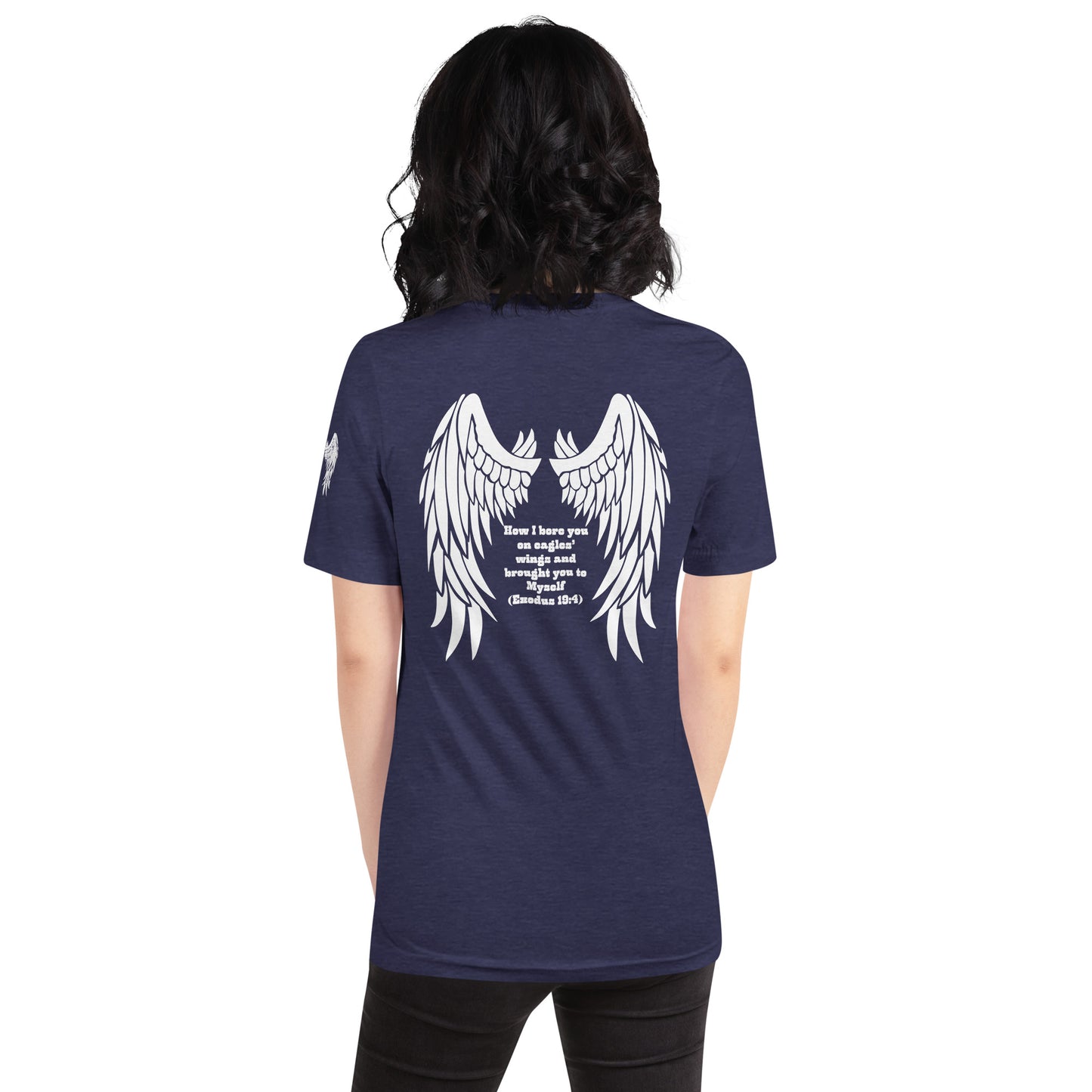 Bible Quote T-Shirt, Unisex, I Bore You In My Wings Scripture Verse, Midnight Navy Colour