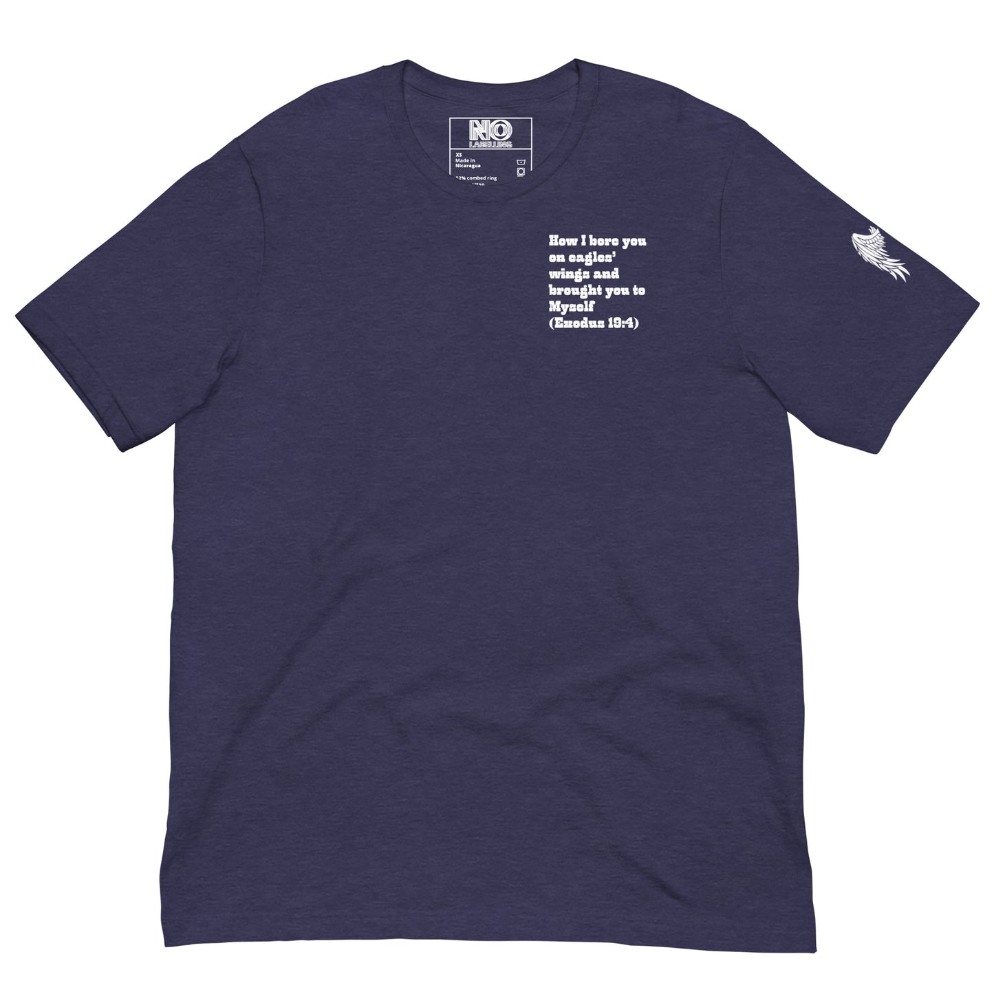 Bible Quote T-Shirt, Unisex, I Bore You In My Wings Scripture Verse, Midnight Navy Colour
