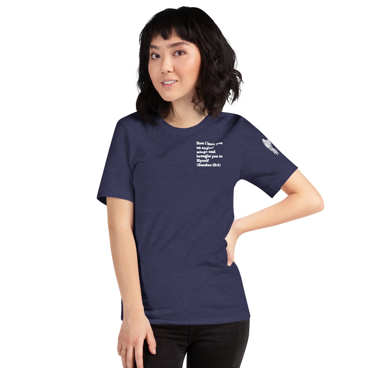 Bible Quote T-Shirt, Unisex, I Bore You In My Wings Scripture Verse, Midnight Navy Colour