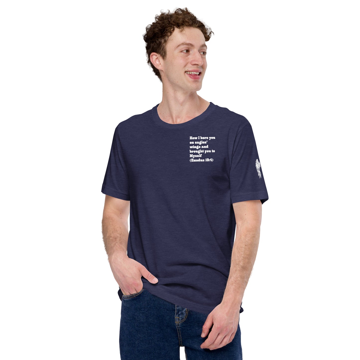 Bible Quote T-Shirt, Unisex, I Bore You In My Wings Scripture Verse, Midnight Navy Colour