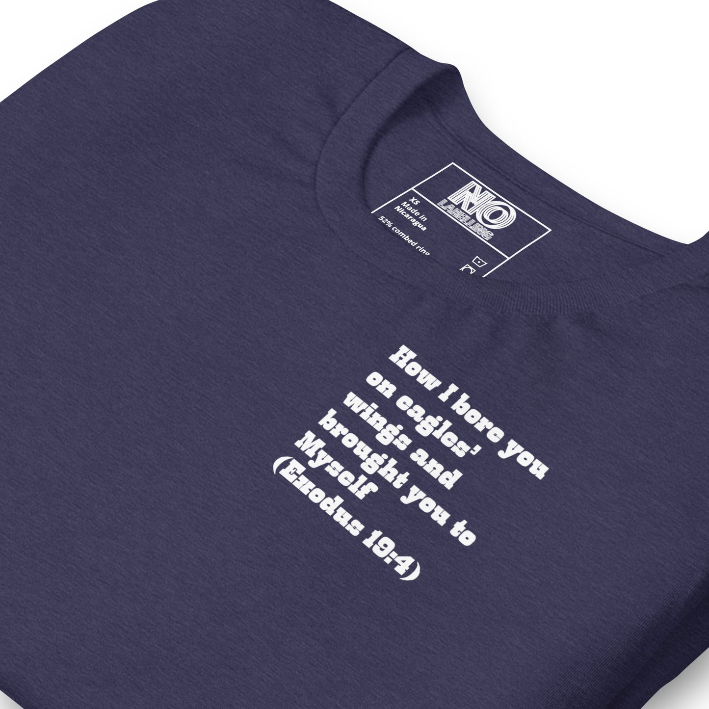 Bible Quote T-Shirt, Unisex, I Bore You In My Wings Scripture Verse, Midnight Navy Colour