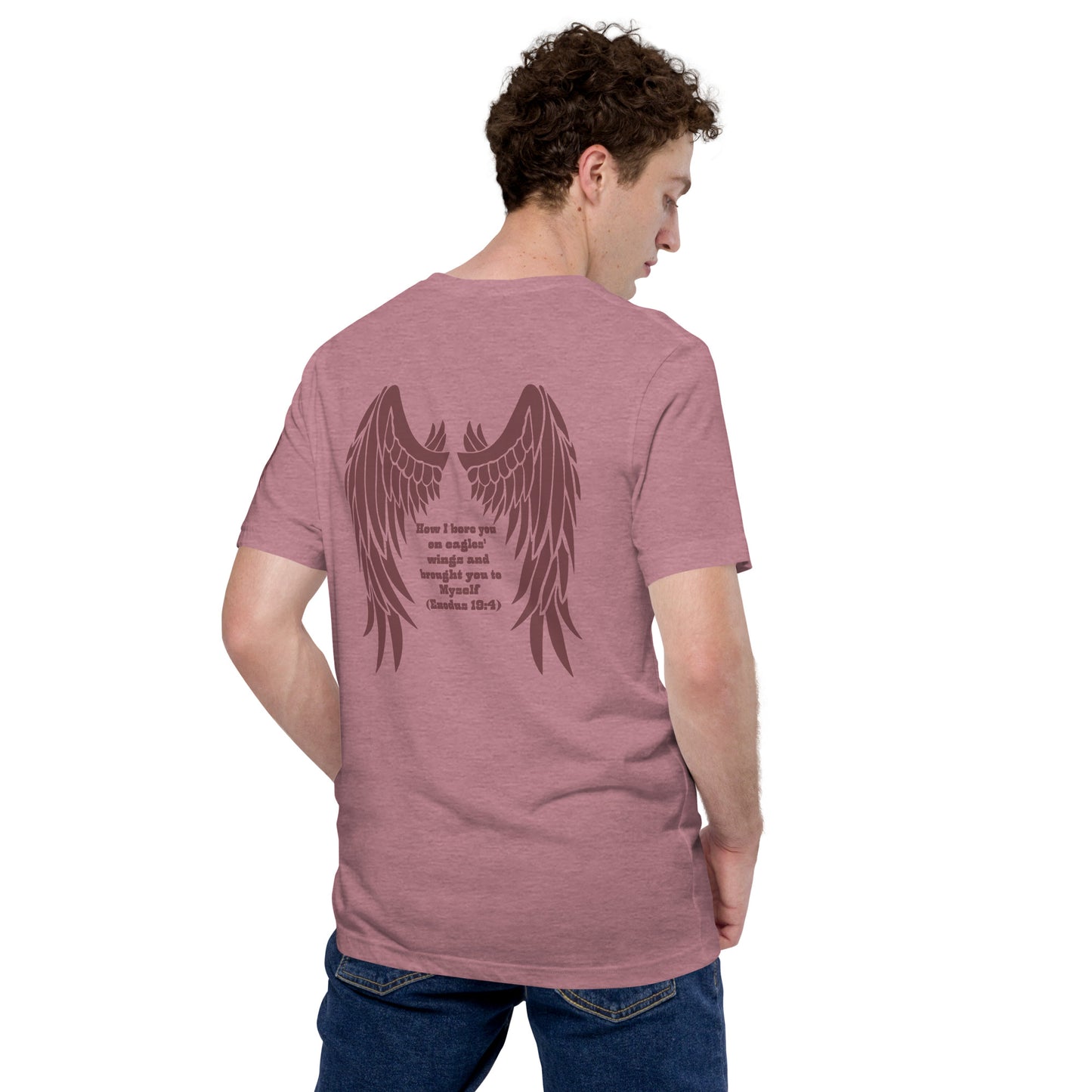 Bible Quote T-Shirt, Unisex Heather Orchid I Bore You In My Wings Scripture Verse