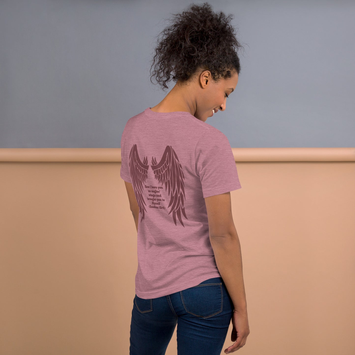 Bible Quote T-Shirt, Unisex Heather Orchid I Bore You In My Wings Scripture Verse