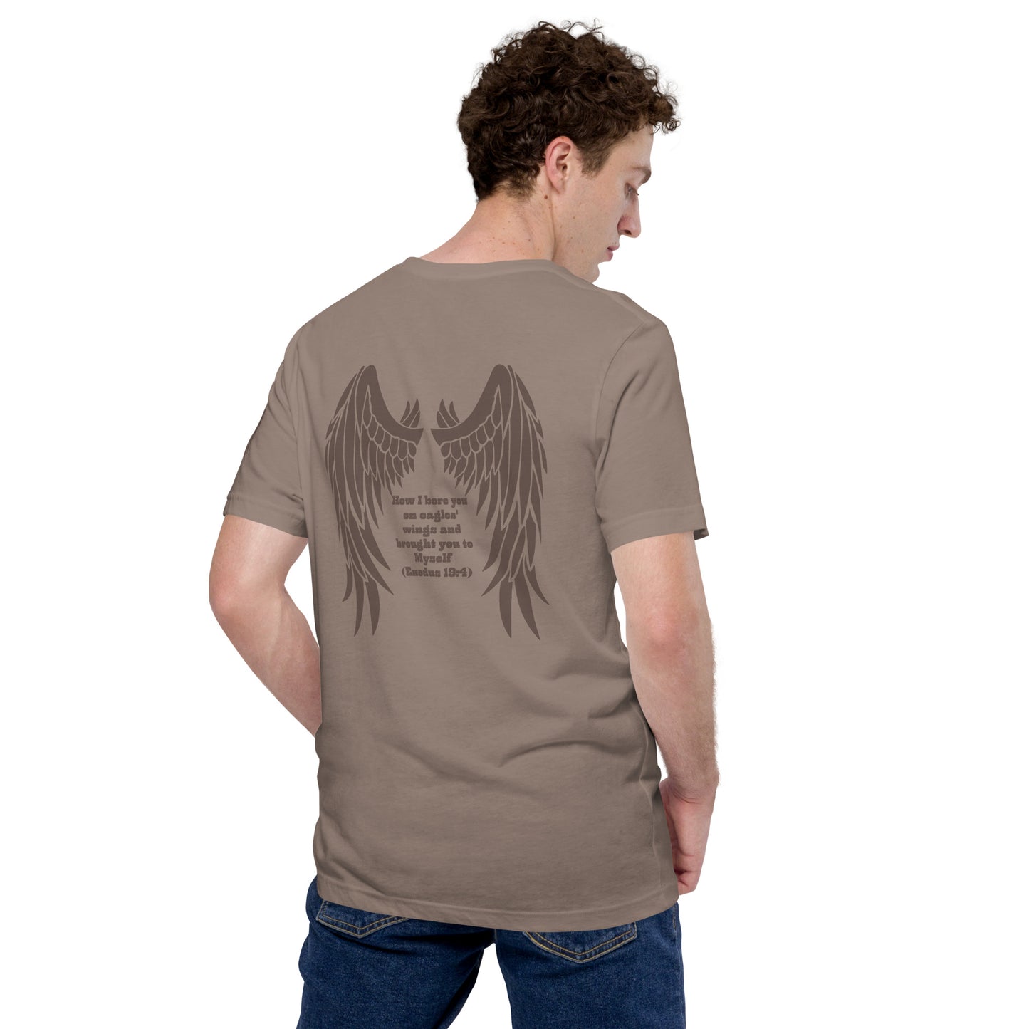 Bible Quote T-Shirt, Unisex, I Bore You In My Wings Scripture Verse, Pebble colour