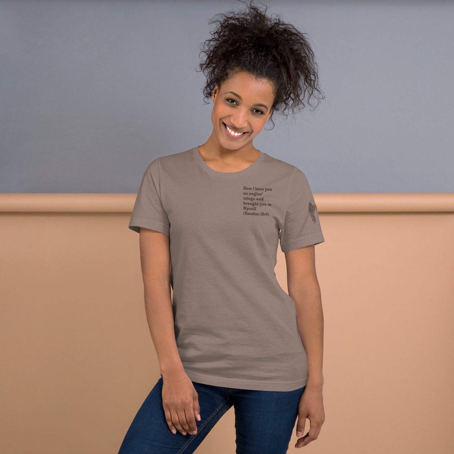 Bible Quote T-Shirt, Unisex, I Bore You In My Wings Scripture Verse, Pebble colour