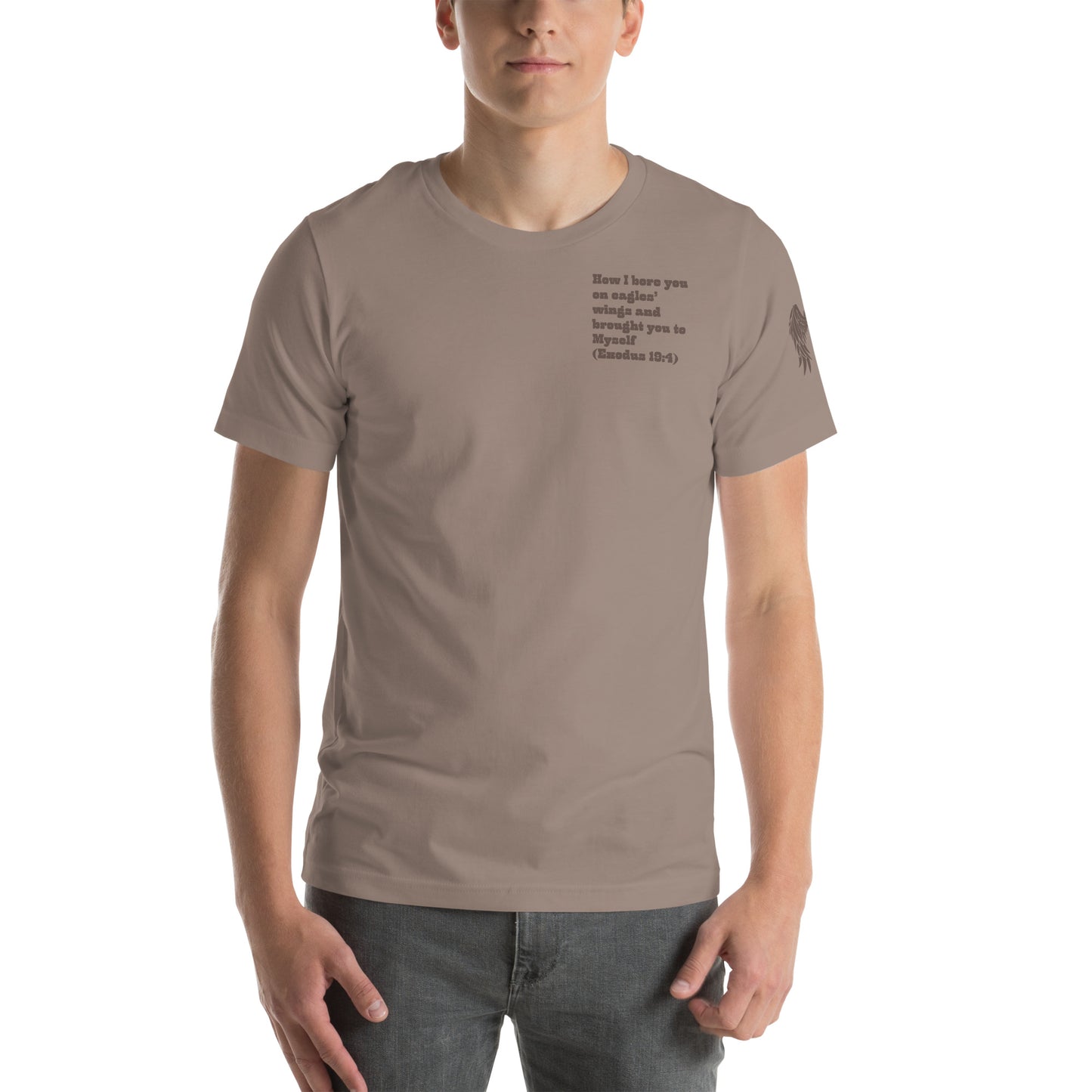 Bible Quote T-Shirt, Unisex, I Bore You In My Wings Scripture Verse, Pebble colour