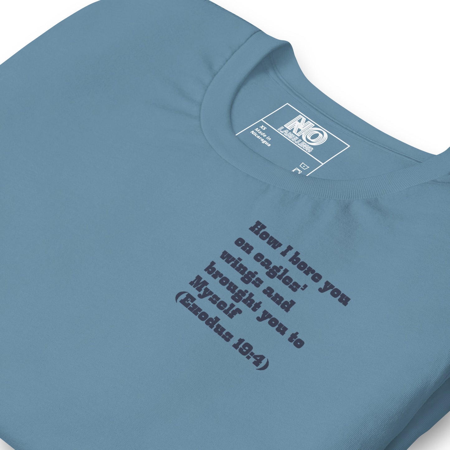 Bible Quote T-Shirt, Unisex, I Bore You In My Wings Scripture Verse, Steel Blue Colour
