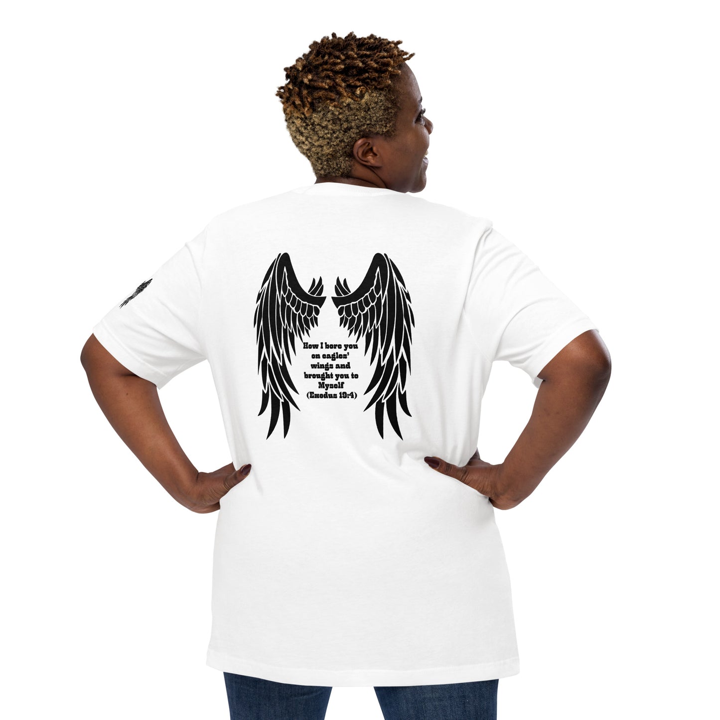 Bible Quote T-Shirt, Unisex, I Bore You In My Wings Scripture Verse, White