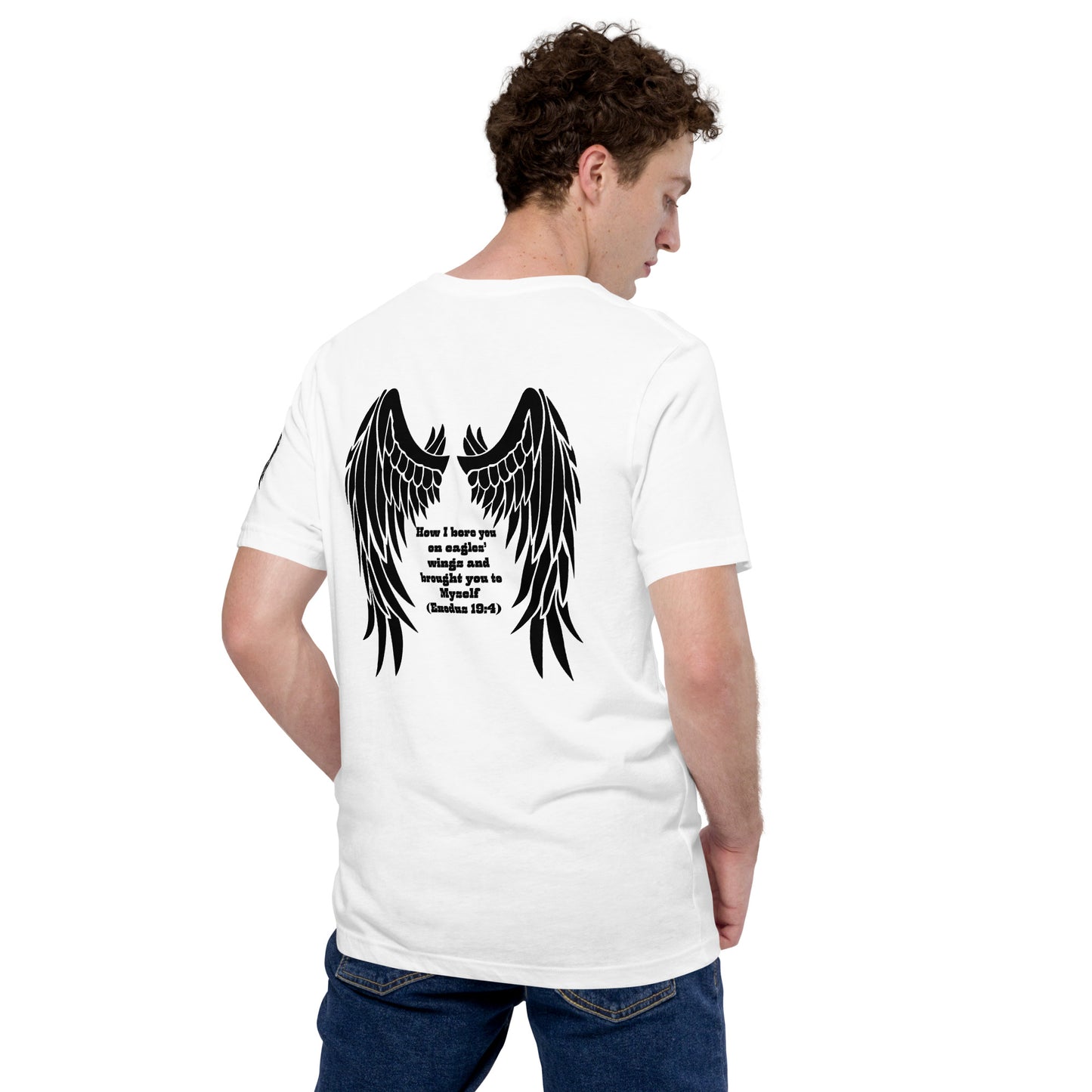 Bible Quote T-Shirt, Unisex, I Bore You In My Wings Scripture Verse, White