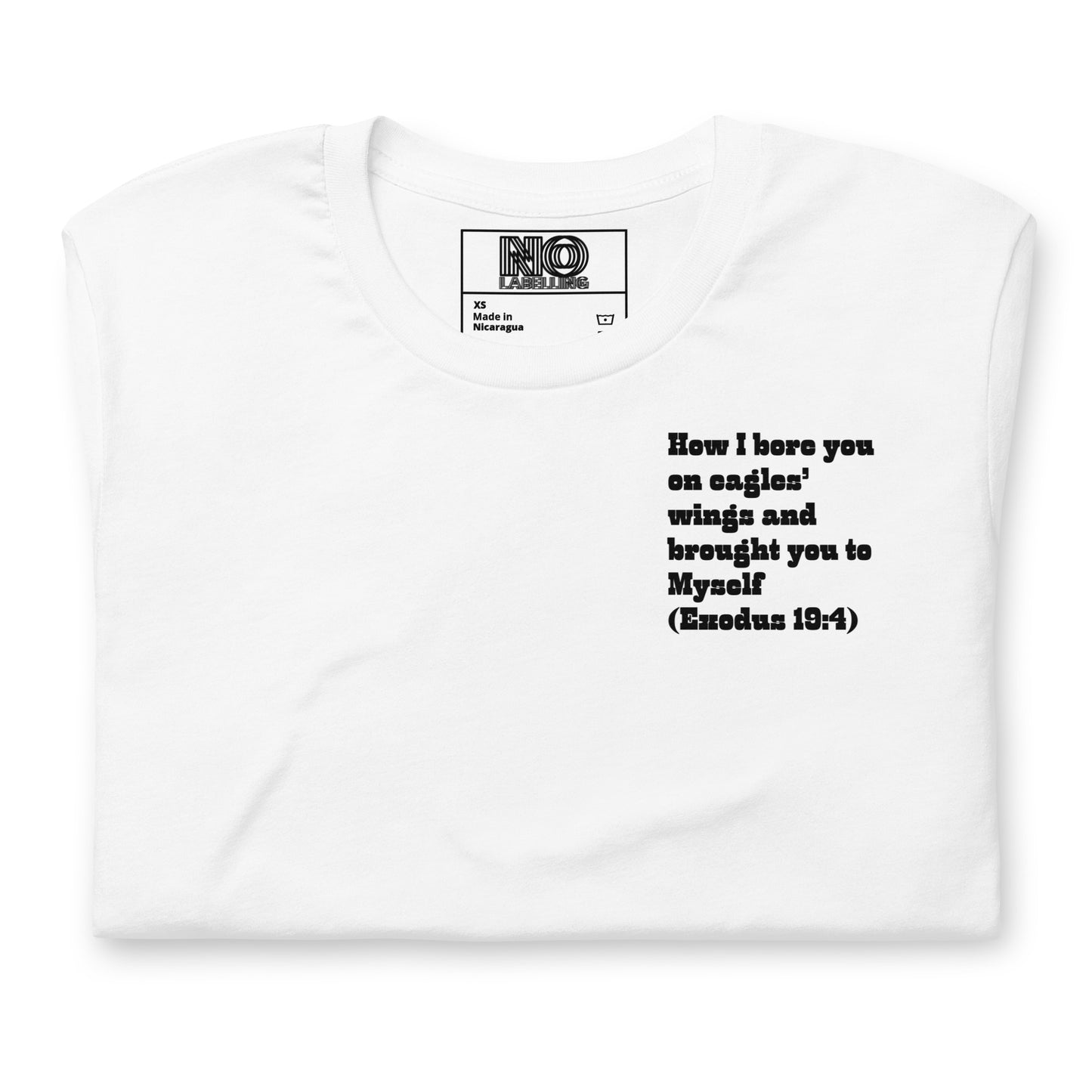 Bible Quote T-Shirt, Unisex, I Bore You In My Wings Scripture Verse, White
