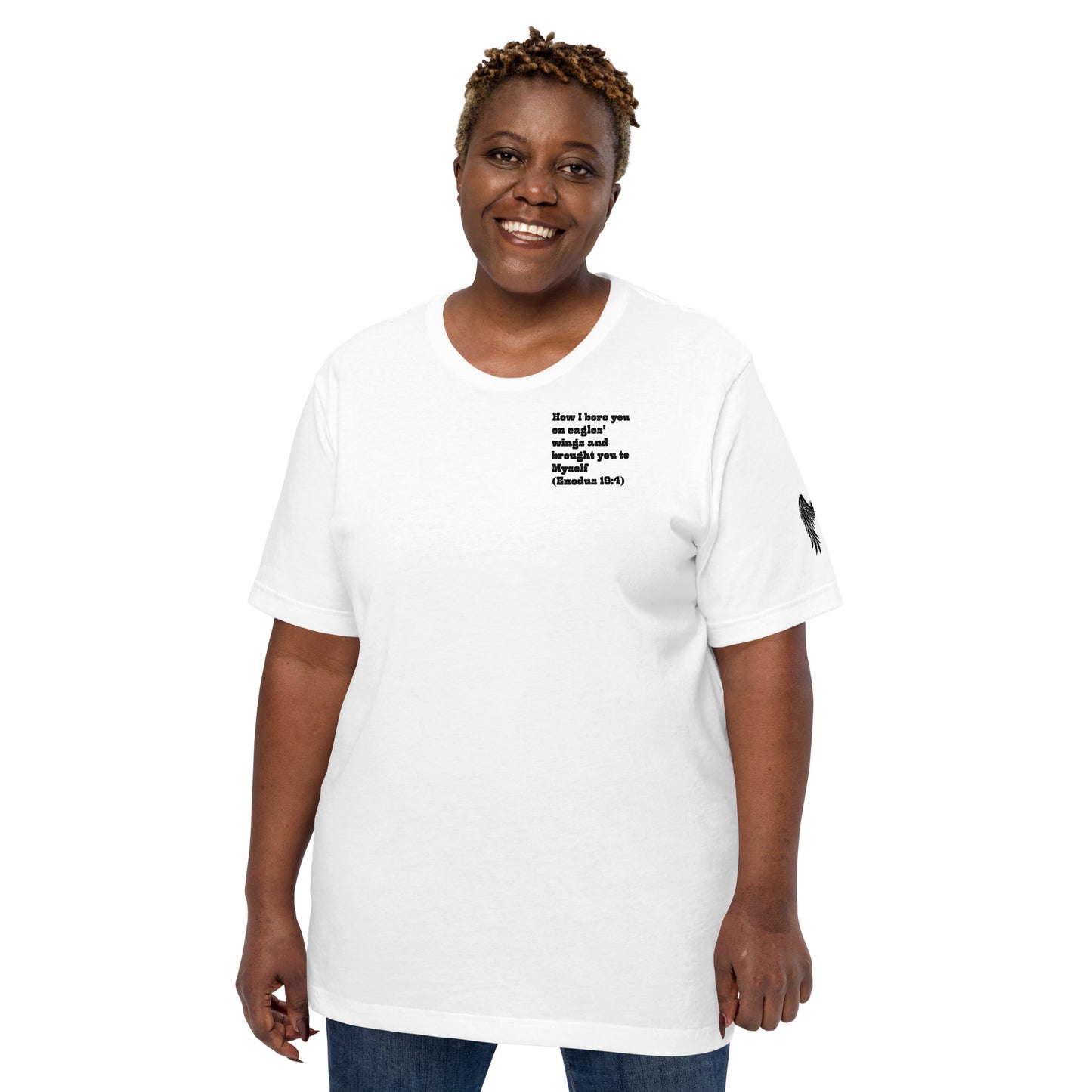 Bible Quote T-Shirt, Unisex, I Bore You In My Wings Scripture Verse, White