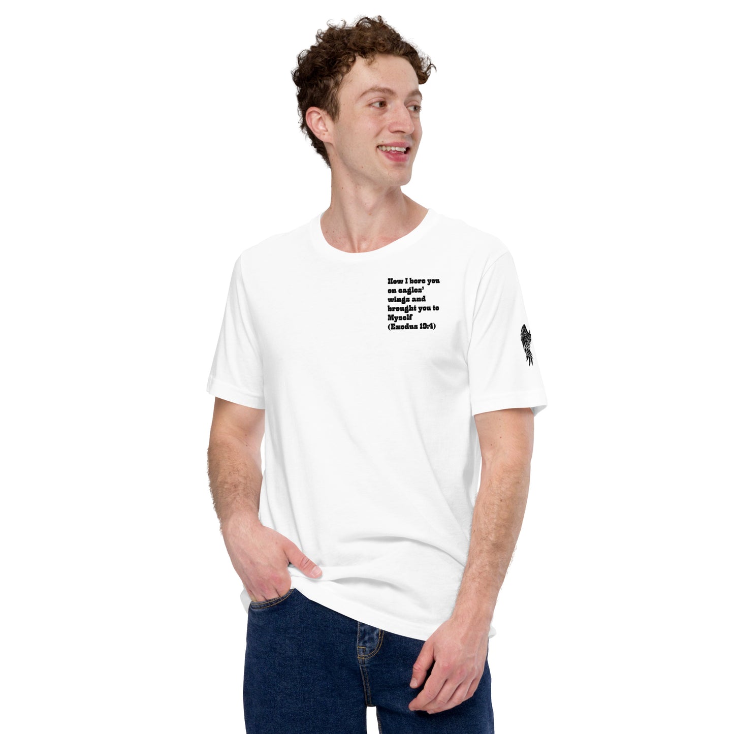 Bible Quote T-Shirt, Unisex, I Bore You In My Wings Scripture Verse, White