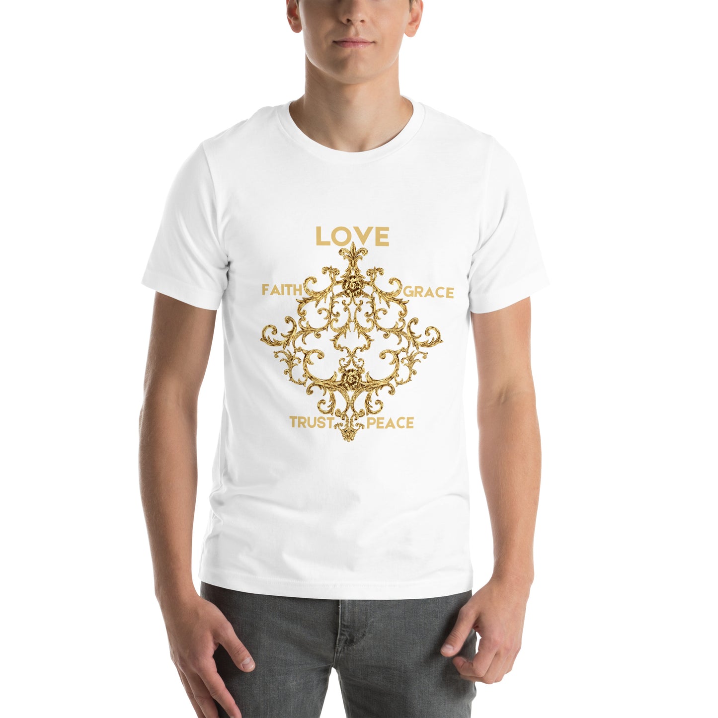 Love and Faith T-Shirt – Christian Tee with Grace, Trust & Peace (Unisex, White or Black)