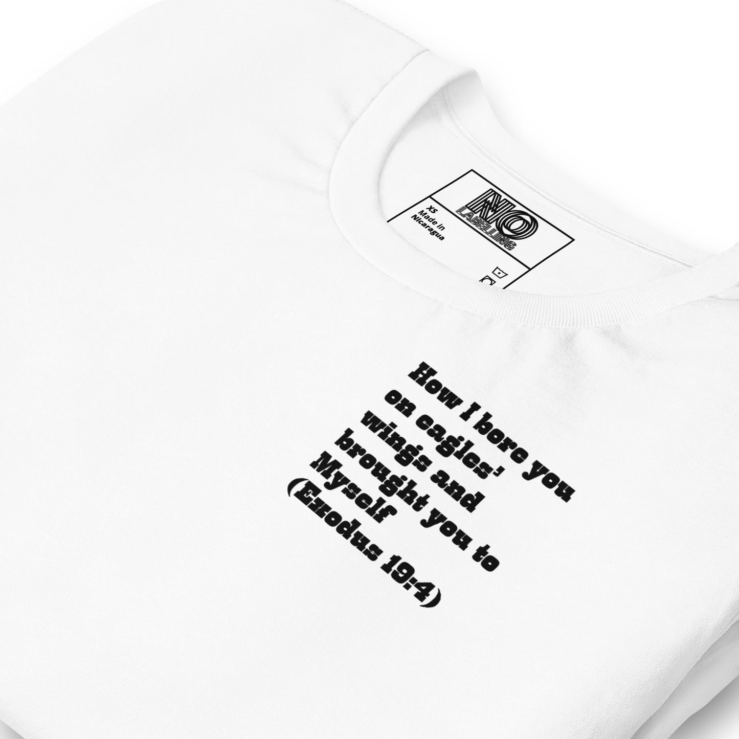 Bible Quote T-Shirt, Unisex, I Bore You In My Wings Scripture Verse, White