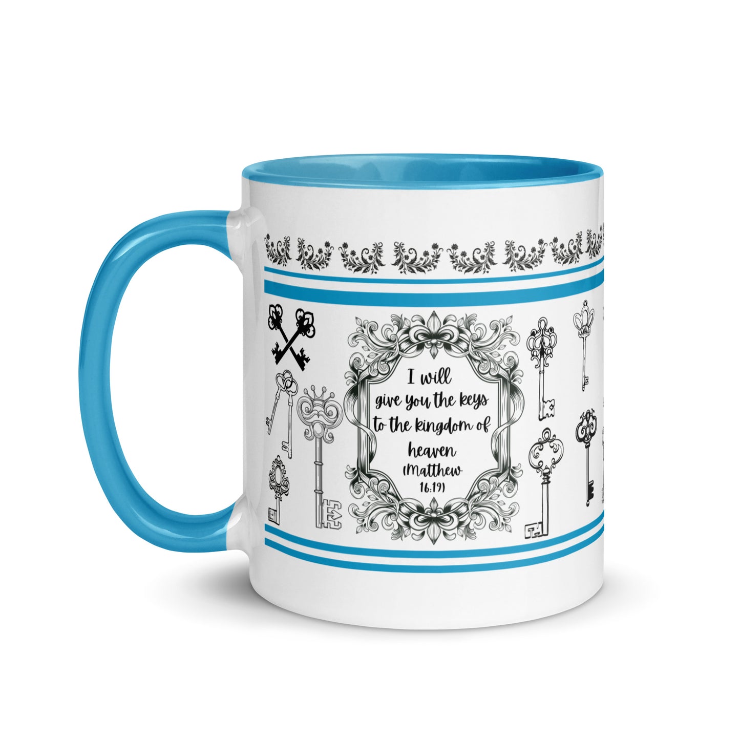 Bible Verse Mug with Color Inside, Keys of David, Scripture verse Isaiah 22 22