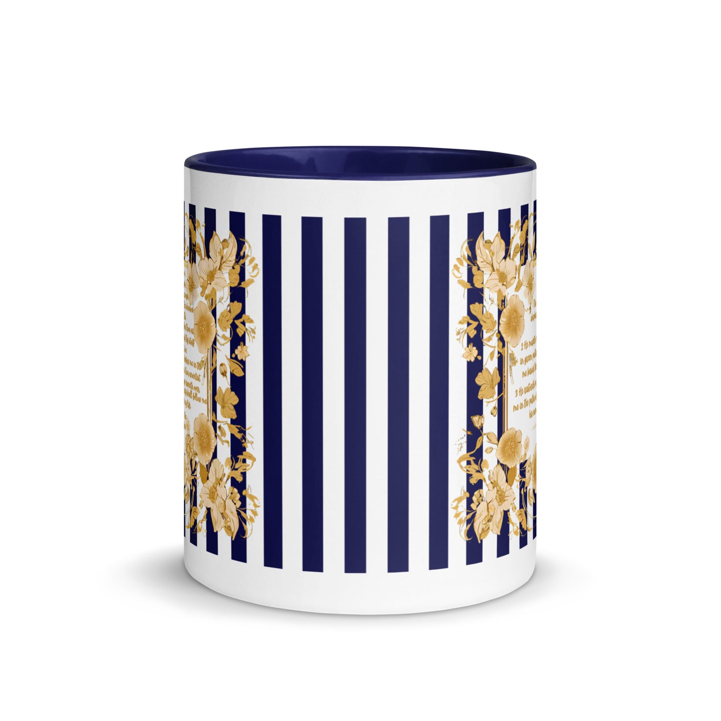 Bible Quote Mug with Scripture verse Psalm 23, Dark Blue Color Inside