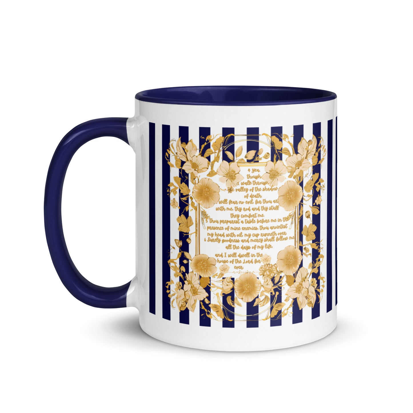 Bible Quote Mug with Scripture verse Psalm 23, Dark Blue Color Inside