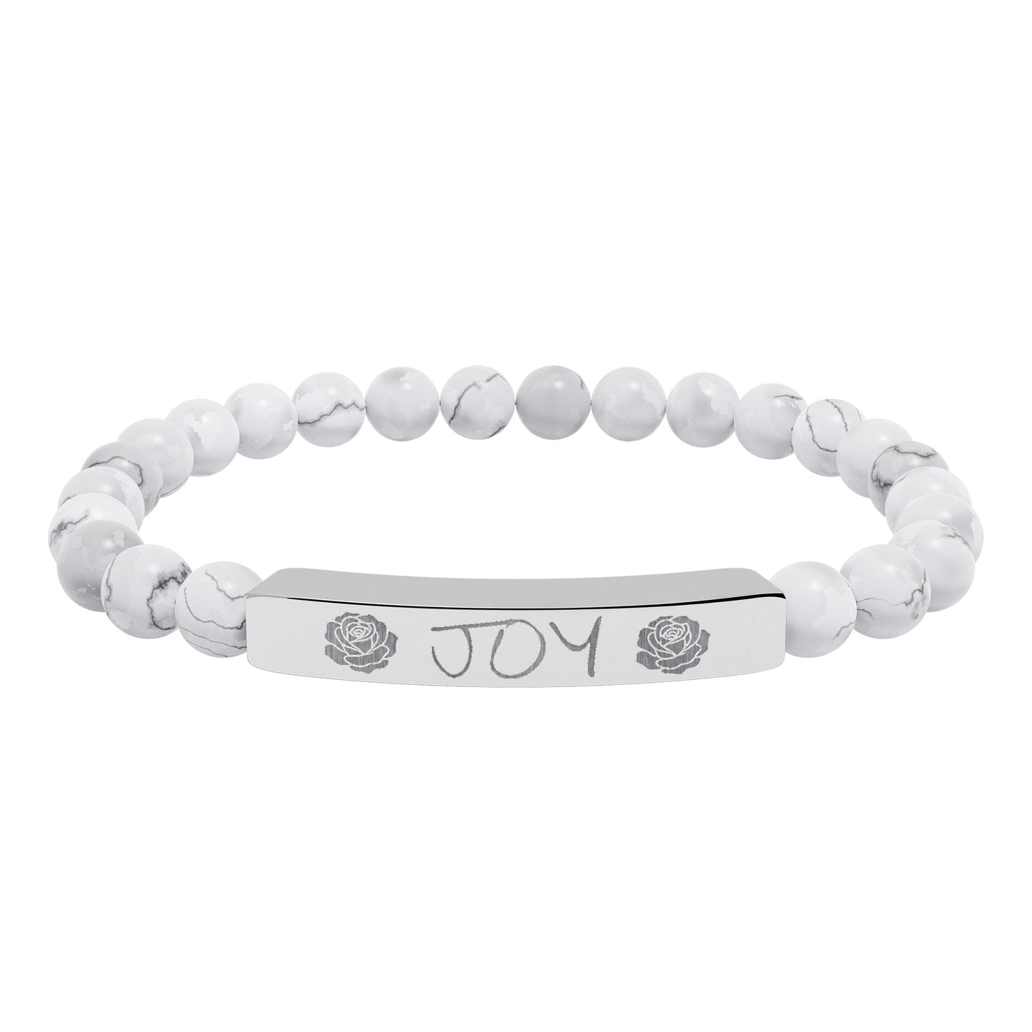 Engraved 'JOY' Natural Stone Stretch Bar Bracelet — Beaded Scripture Jewelry Gift