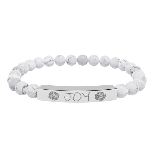 Engraved 'JOY' Natural Stone Stretch Bar Bracelet — Beaded Scripture Jewelry Gift
