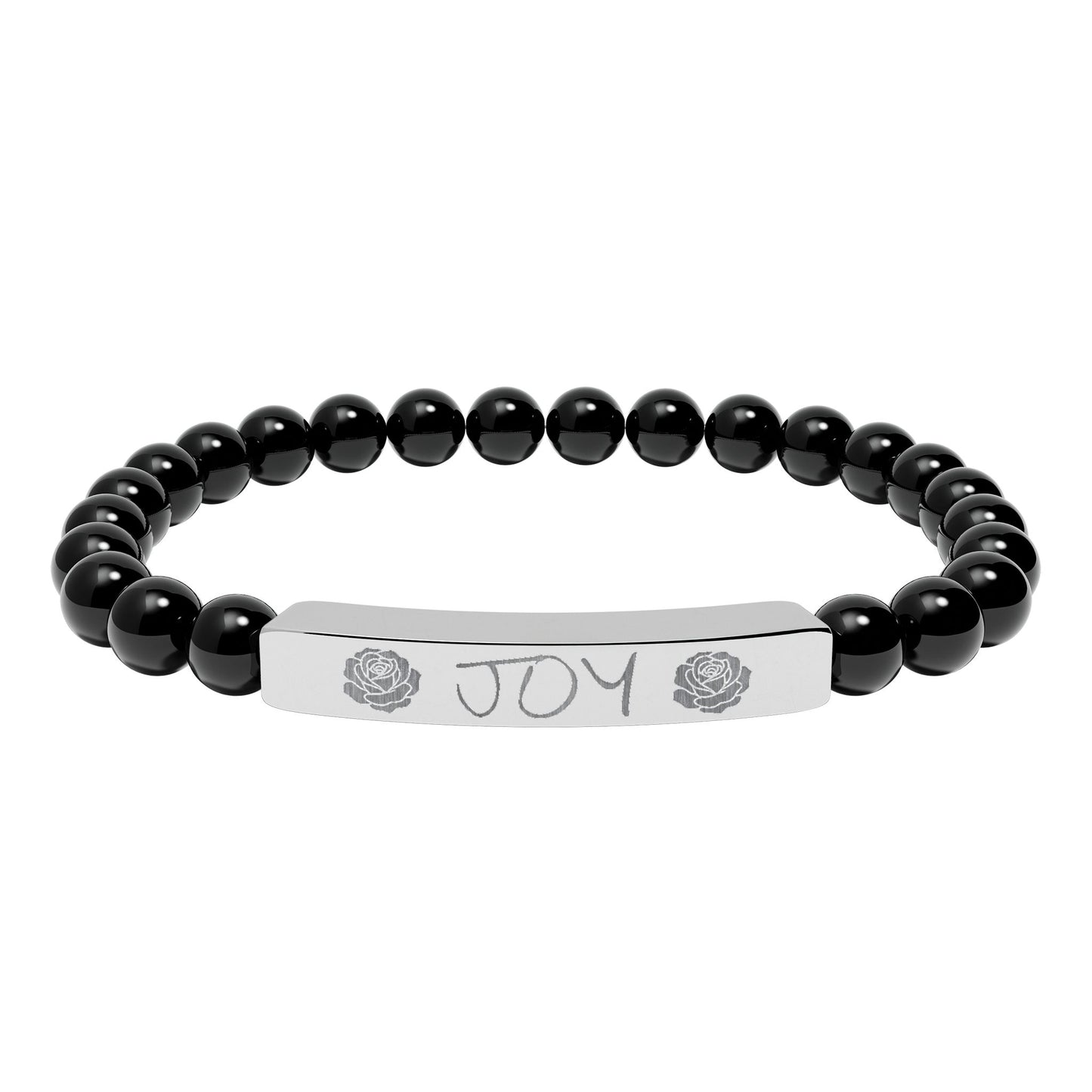 Engraved 'JOY' Natural Stone Stretch Bar Bracelet — Beaded Scripture Jewelry Gift