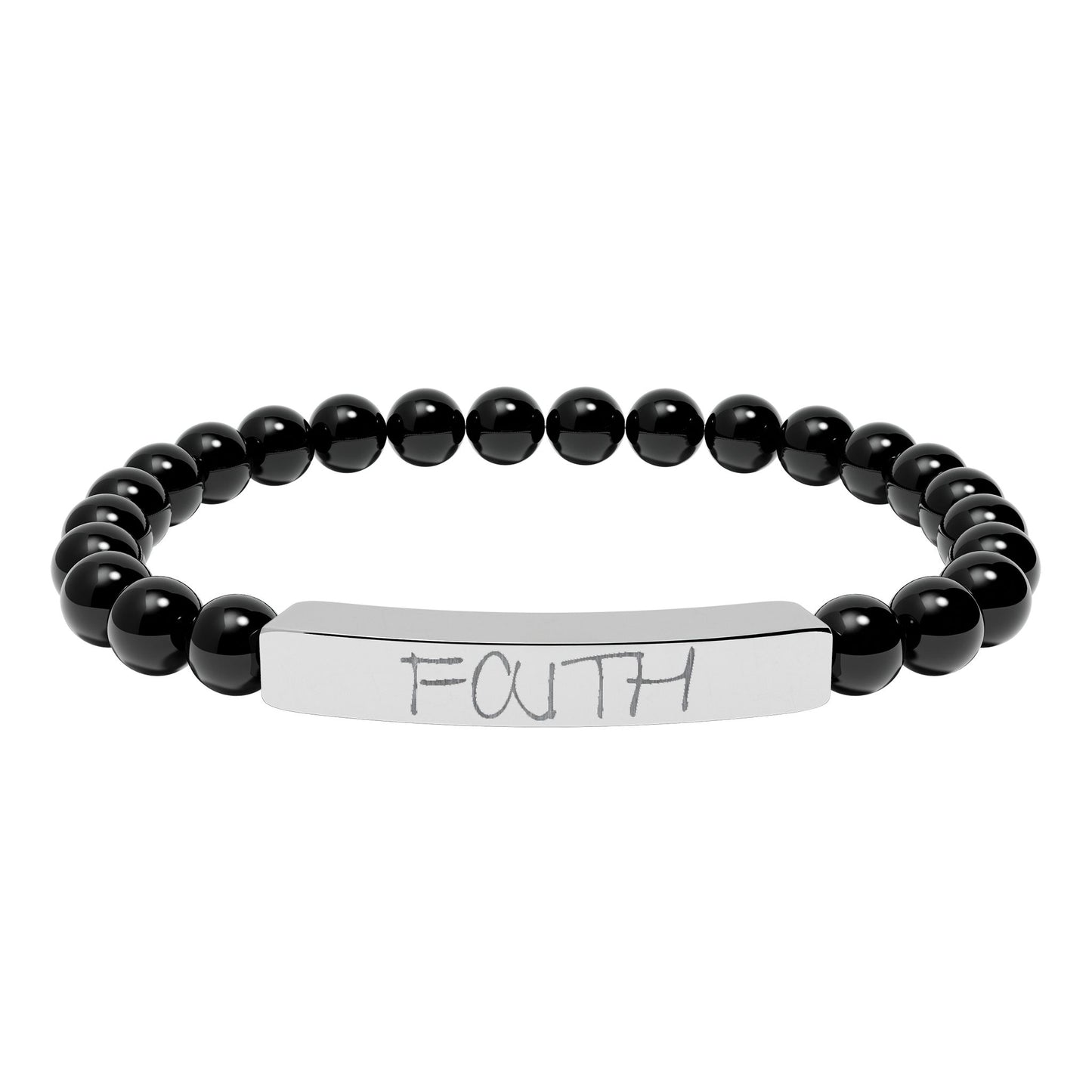 Engraved 'FAITH' Natural Stone Stretch Bar Bracelet