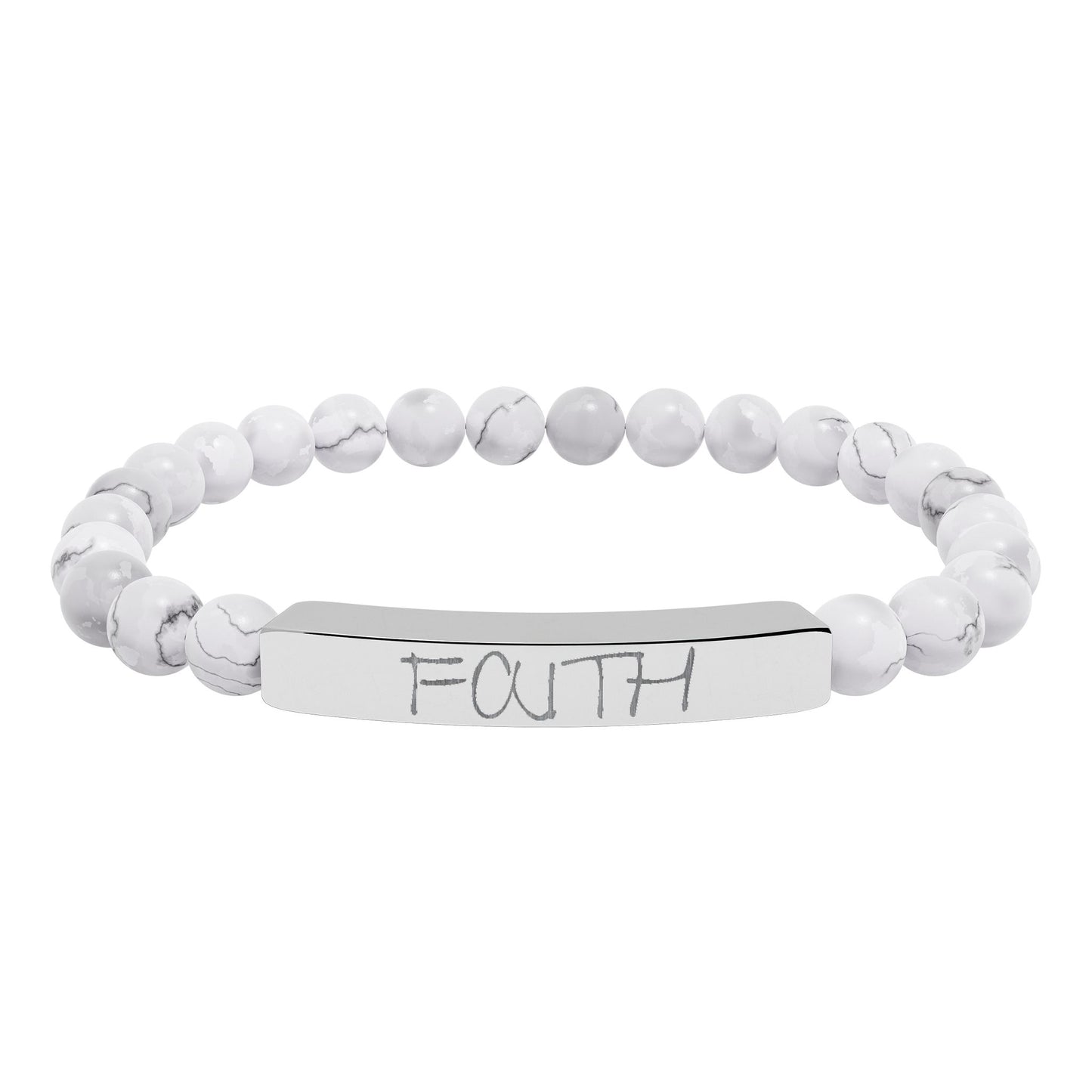 Engraved 'FAITH' Natural Stone Stretch Bar Bracelet