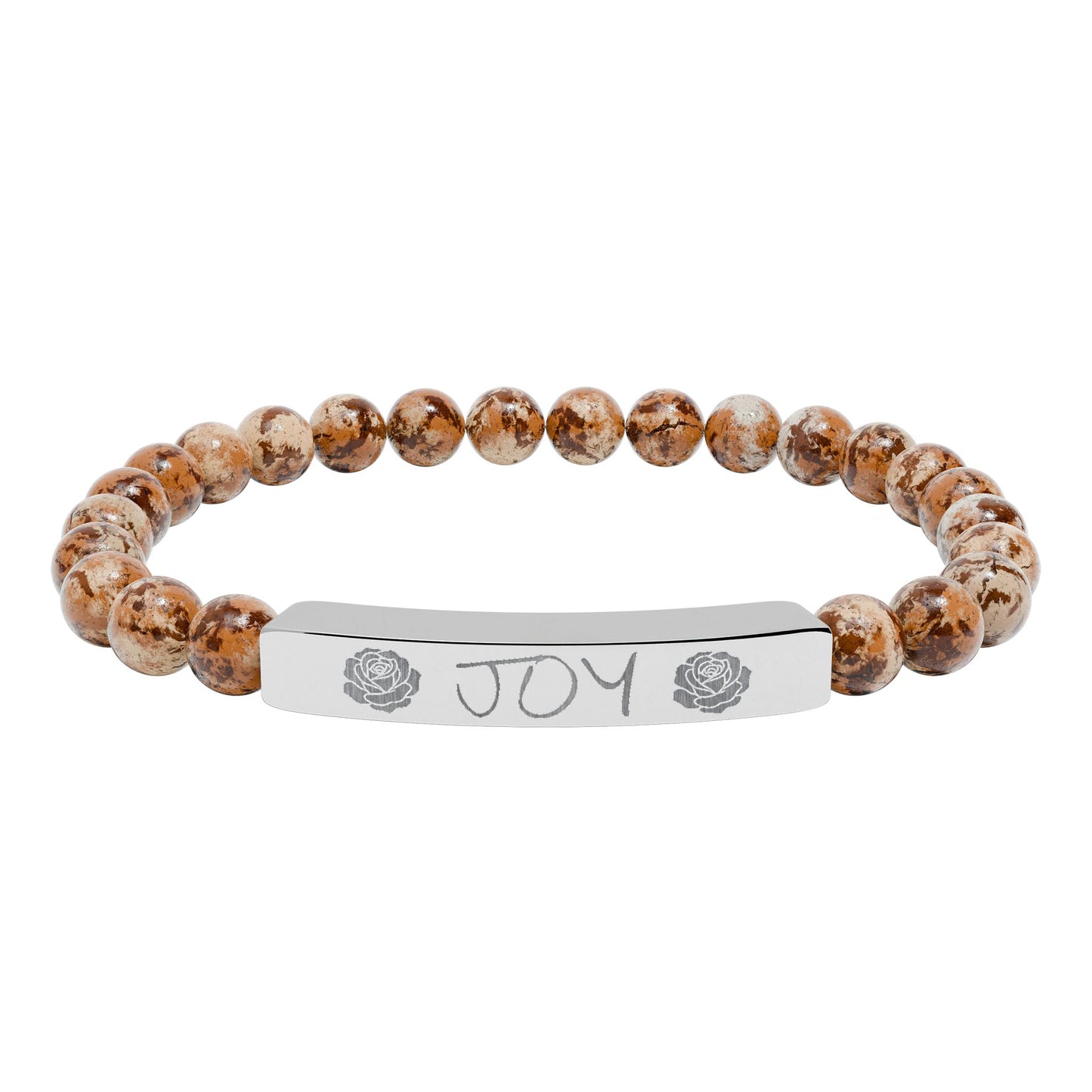 Engraved 'JOY' Natural Stone Stretch Bar Bracelet — Beaded Scripture Jewelry Gift