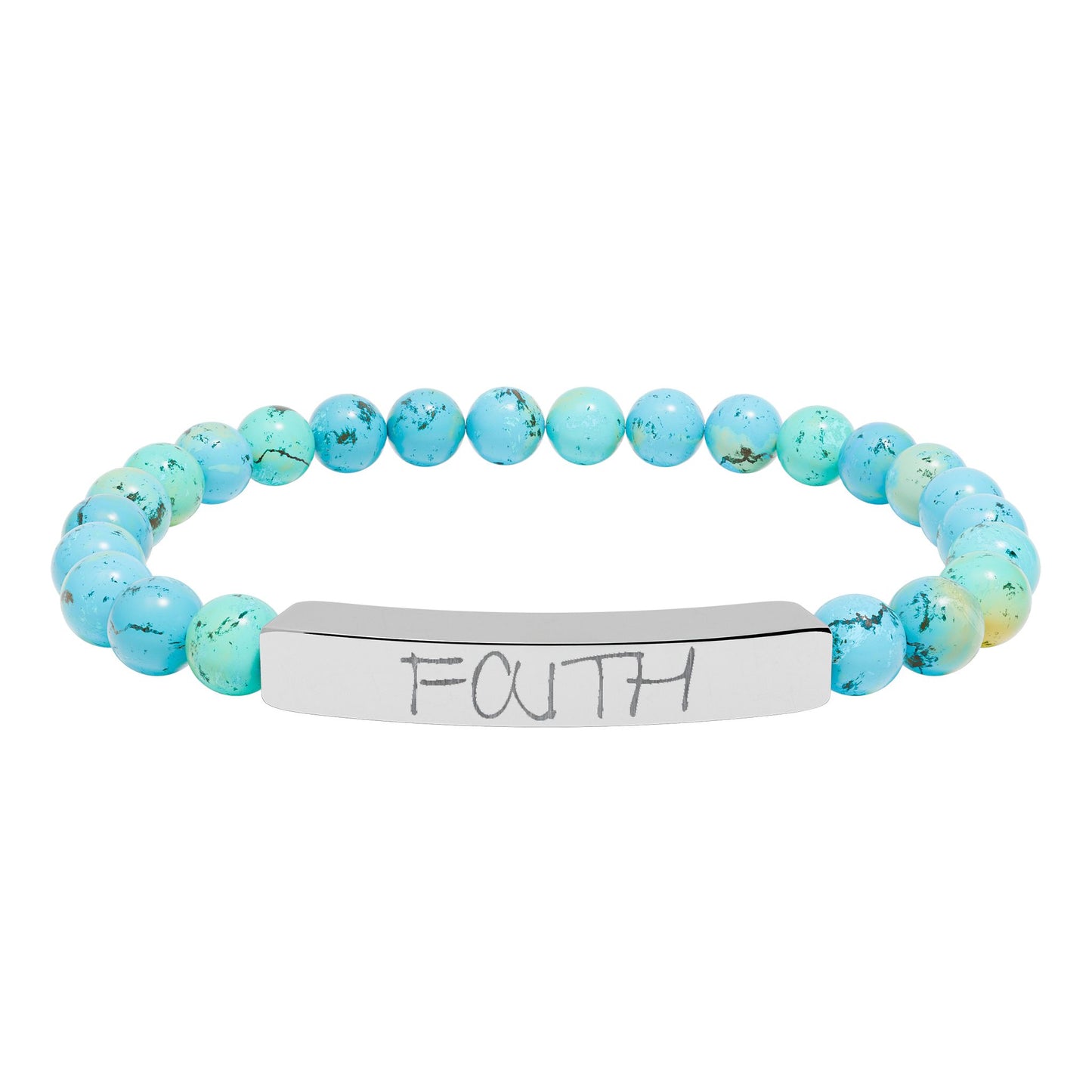Engraved 'FAITH' Natural Stone Stretch Bar Bracelet