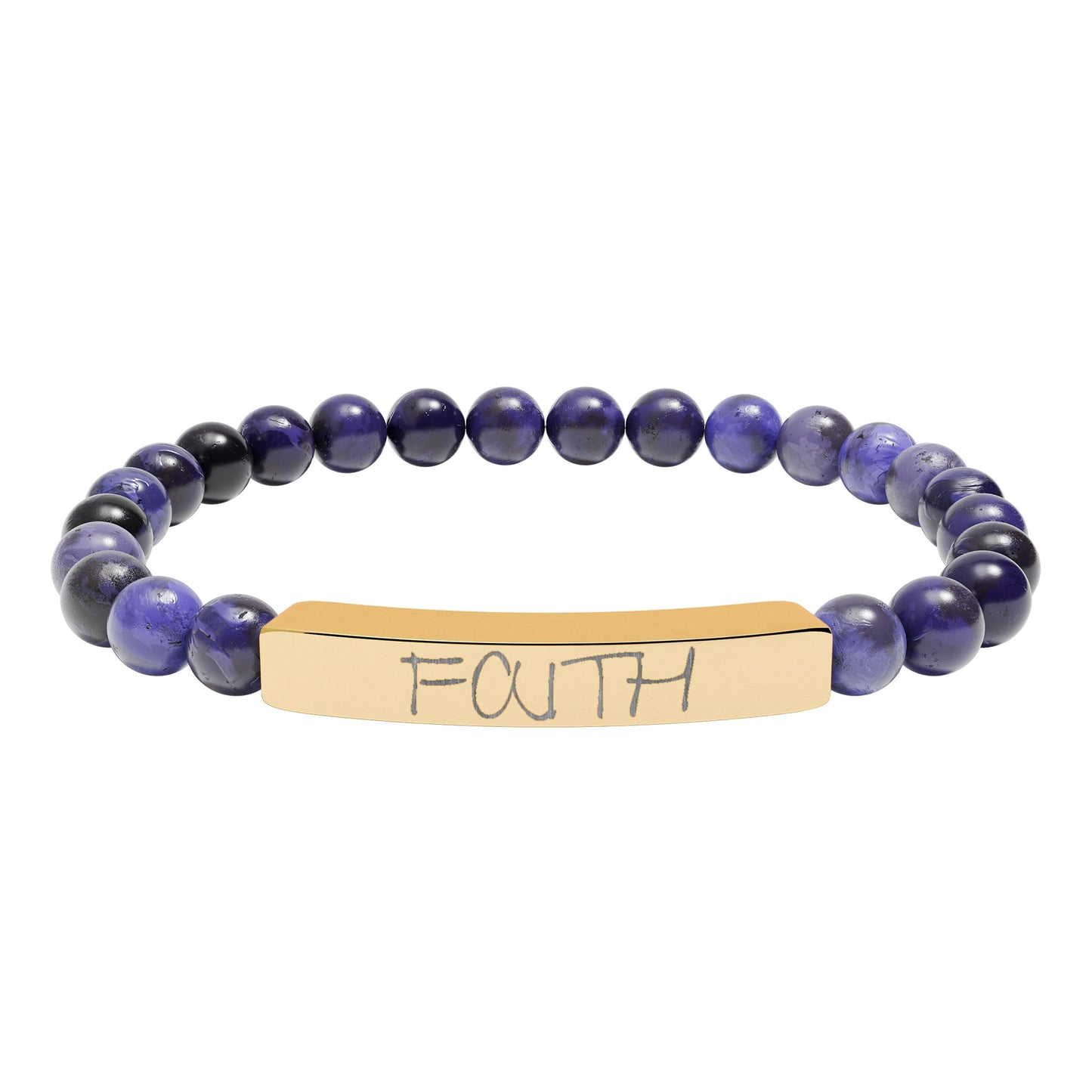 Engraved 'FAITH' Natural Stone Stretch Bar Bracelet