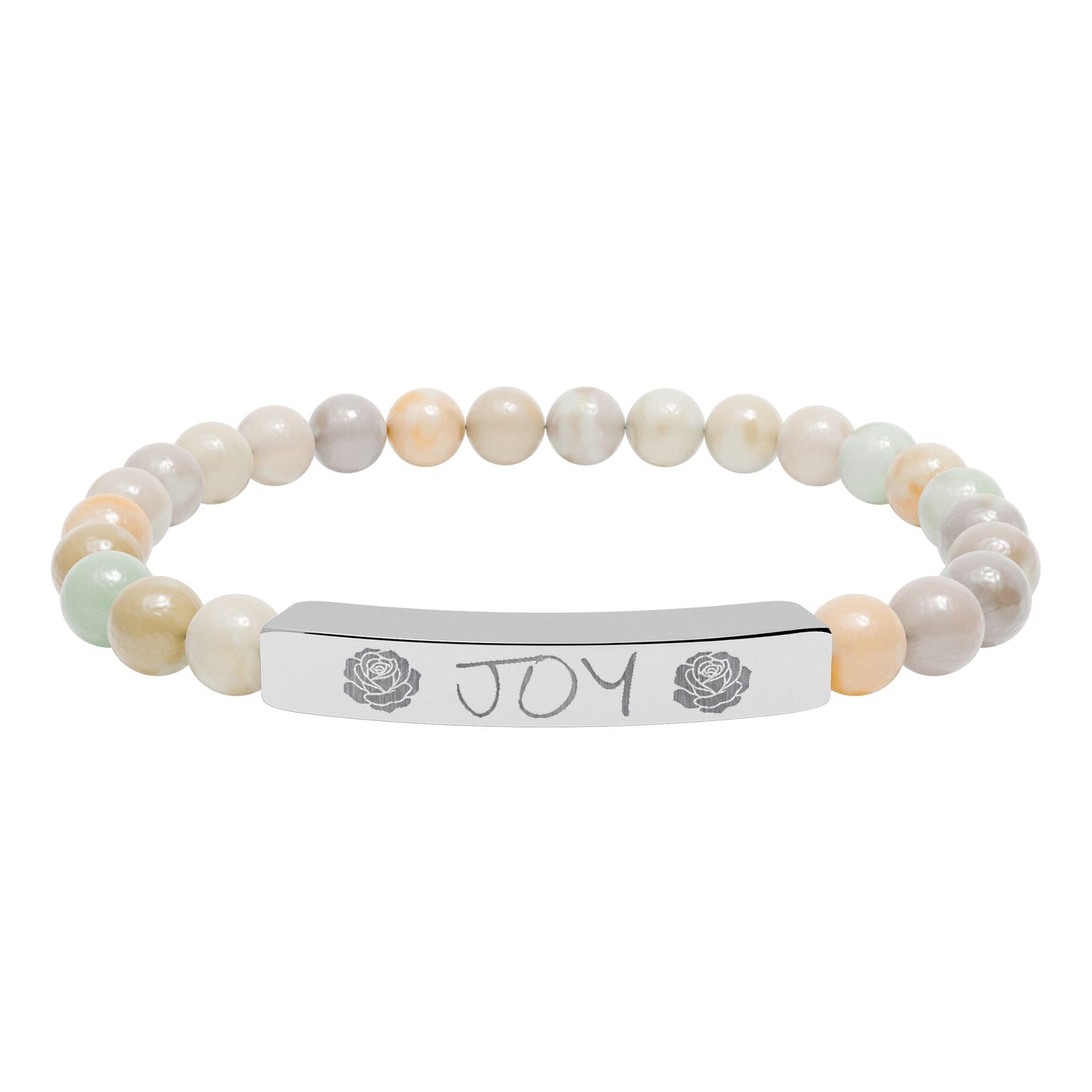 Engraved 'JOY' Natural Stone Stretch Bar Bracelet — Beaded Scripture Jewelry Gift