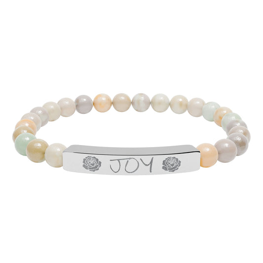 Engraved 'JOY' Natural Stone Stretch Bar Bracelet — Beaded Scripture Jewelry Gift