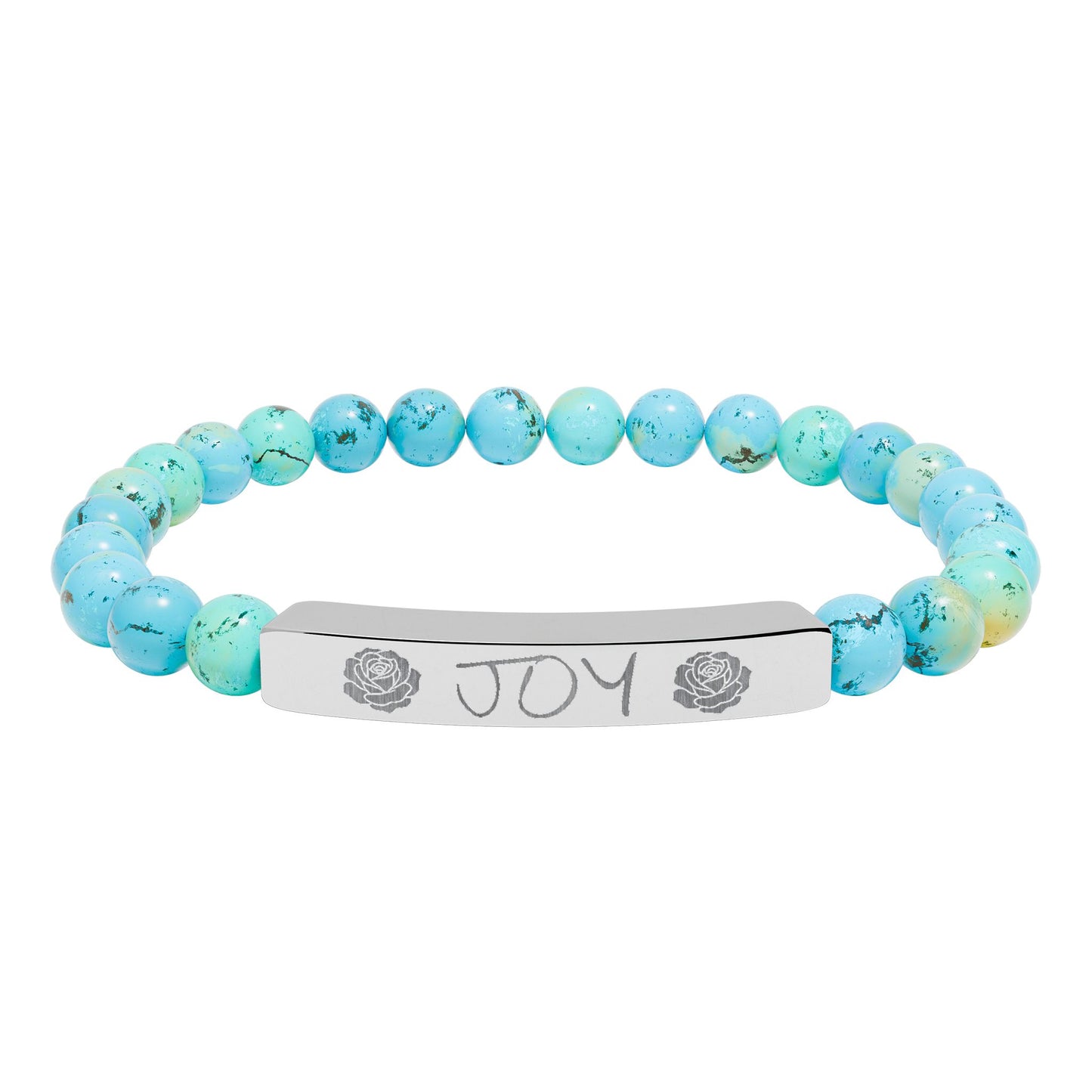 Engraved 'JOY' Natural Stone Stretch Bar Bracelet — Beaded Scripture Jewelry Gift