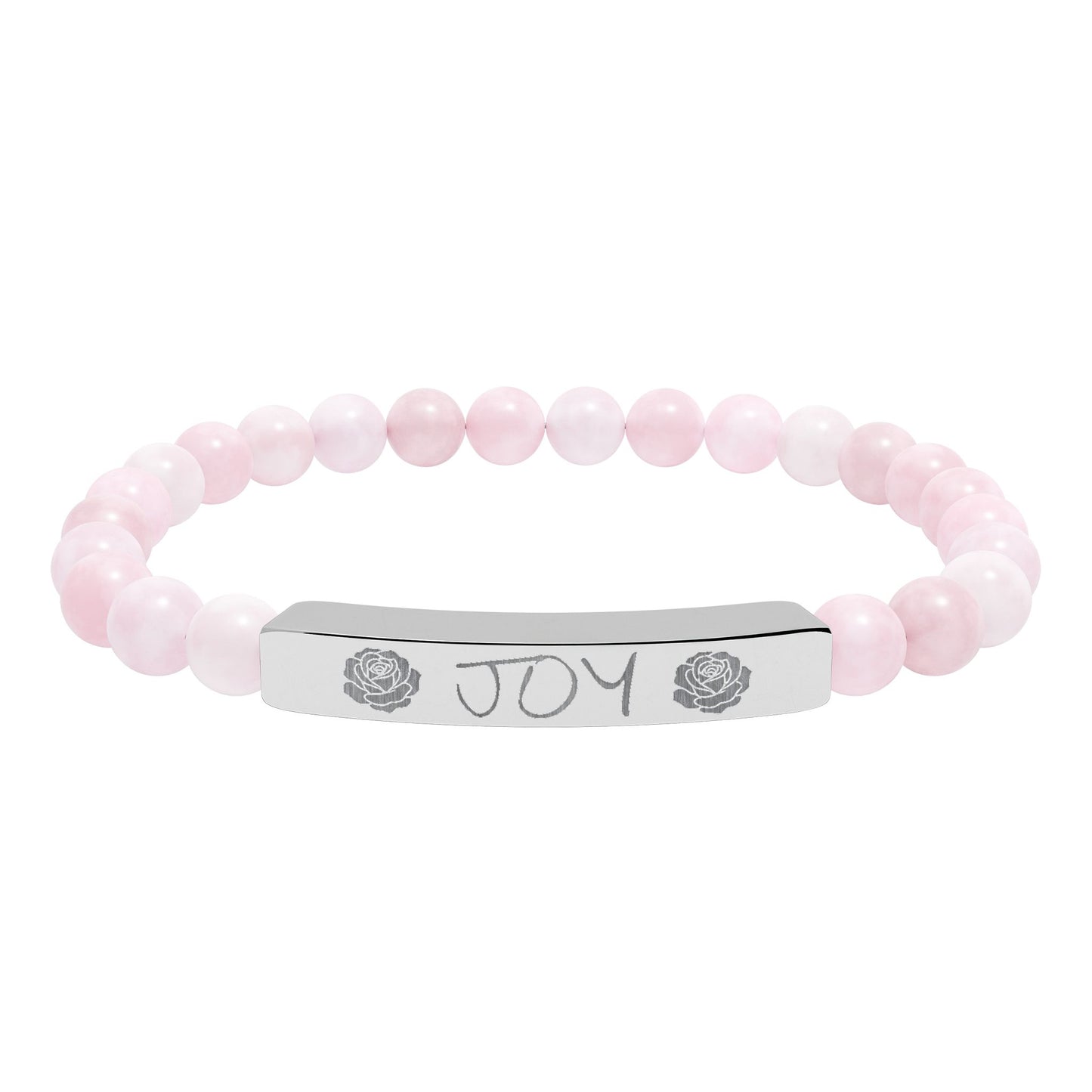 Engraved 'JOY' Natural Stone Stretch Bar Bracelet — Beaded Scripture Jewelry Gift