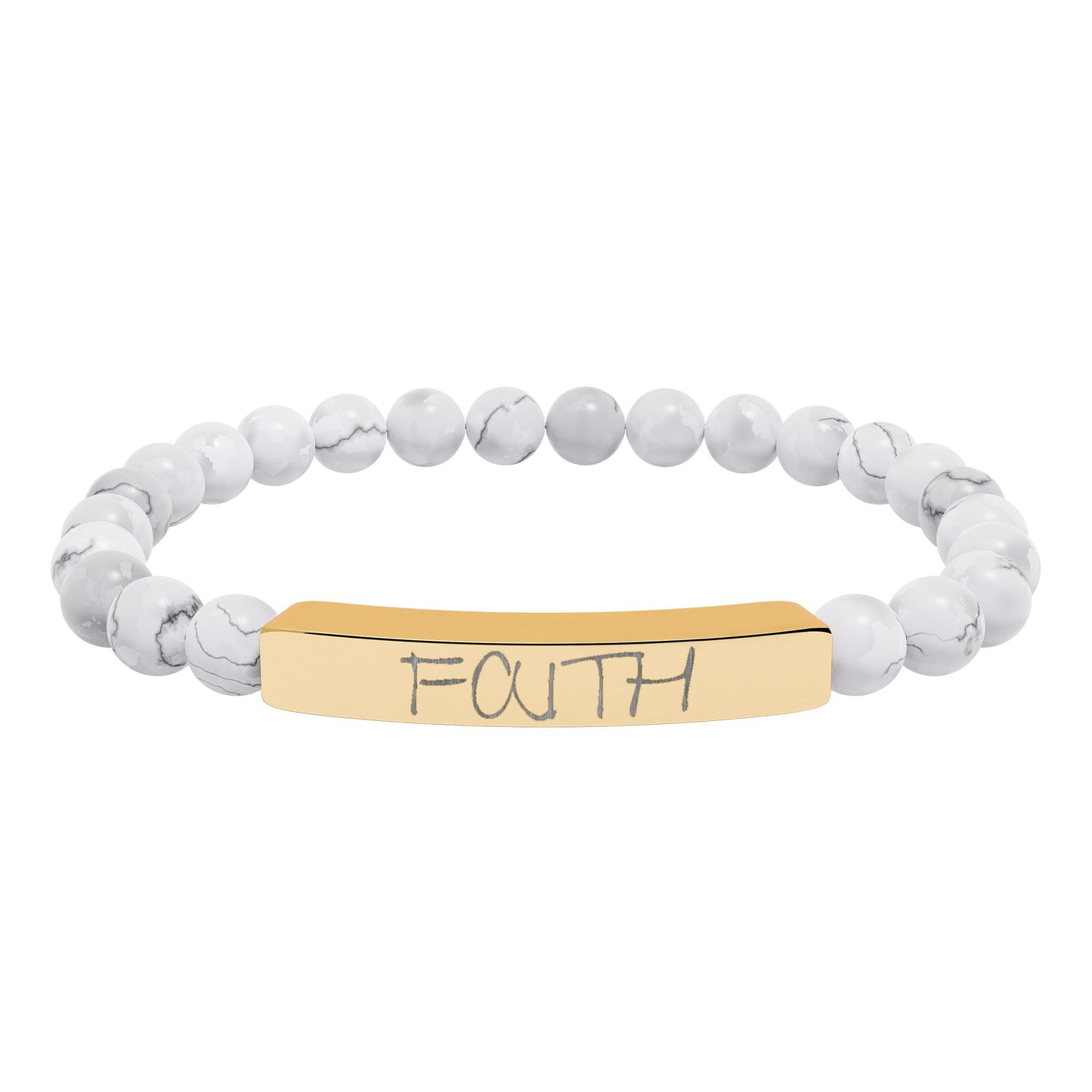 Engraved 'FAITH' Natural Stone Stretch Bar Bracelet