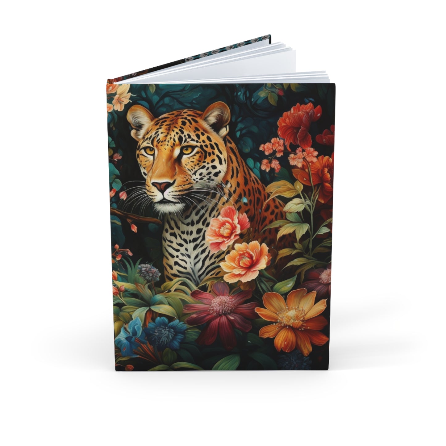 Floral Leopard Hardcover Journal - A5 Size | Vibrant Design for Nature Lovers - Blank or Lined
